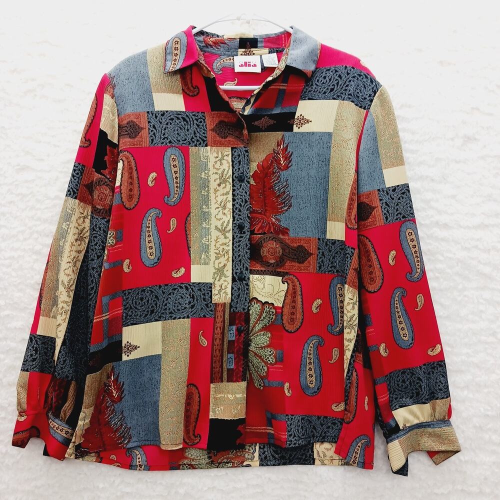 Button-Up Blouse Top Paisley Maximalist Whimsycore Teacher Long Sleeve Size 12